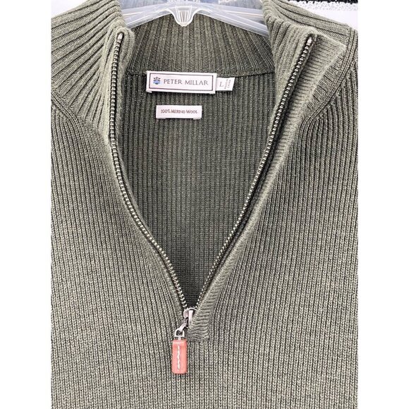 Peter Millar Mens Green Extra Fine Merino Wool Ribbed Half-Zip Sweater Large - Picture 4 of 7